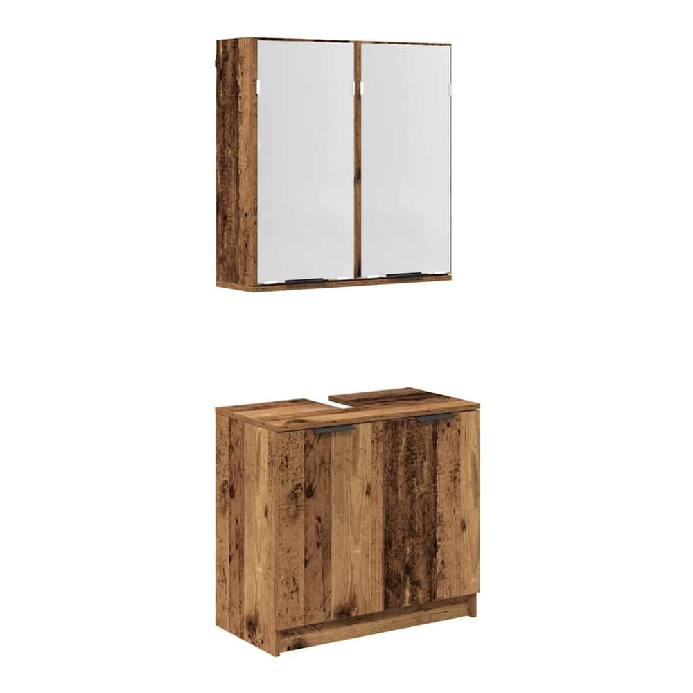 2 Piece Bathroom Cabinet Set Engineered Wood Old wood