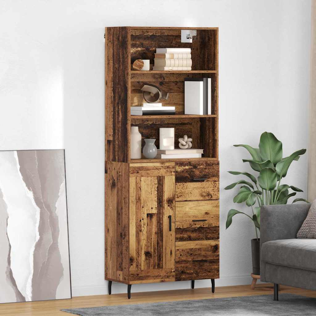 Highboard 69.5x34x180 cm Engineered Wood 1 Wood Door 3 Drawers Old wood
