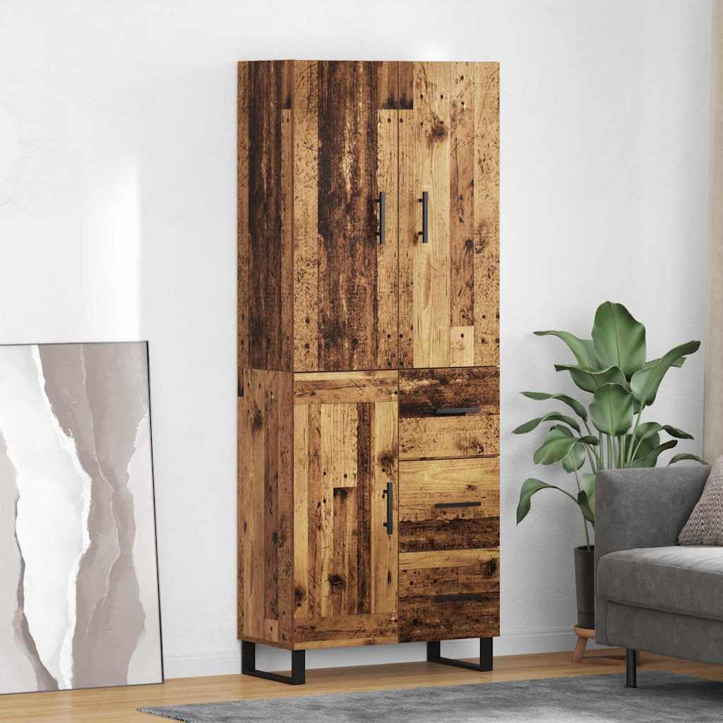 Highboard 69.5x34x180 cm Engineered Wood 1 Wood Door 3 Drawers Old wood