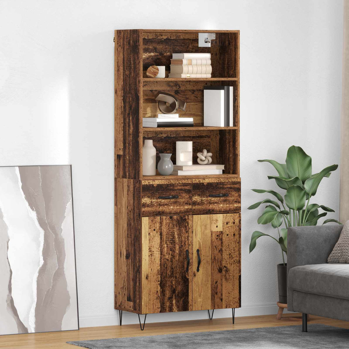 Highboard 69.5x34x180 cm Engineered Wood 2 Doors 2 Drawers Old wood