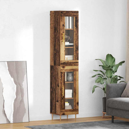 Highboard 34.5x34x180 cm Engineered Wood 1 Glass Door Old wood