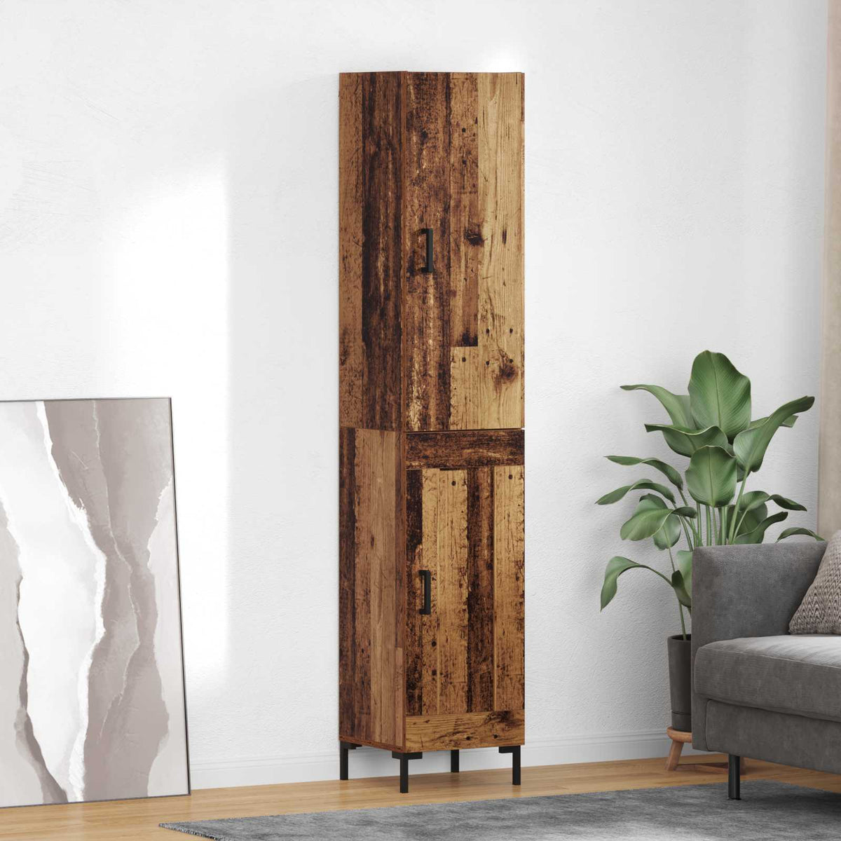 Highboard 34.5x34x180 cm Engineered Wood 1 Wood Door Old wood