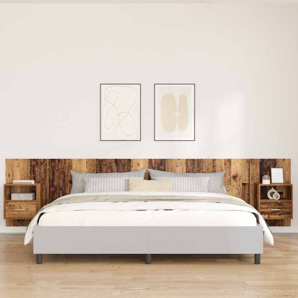 Bed Headboard with Cabinets Engineered Wood One Drawer and One Shelf Old wood