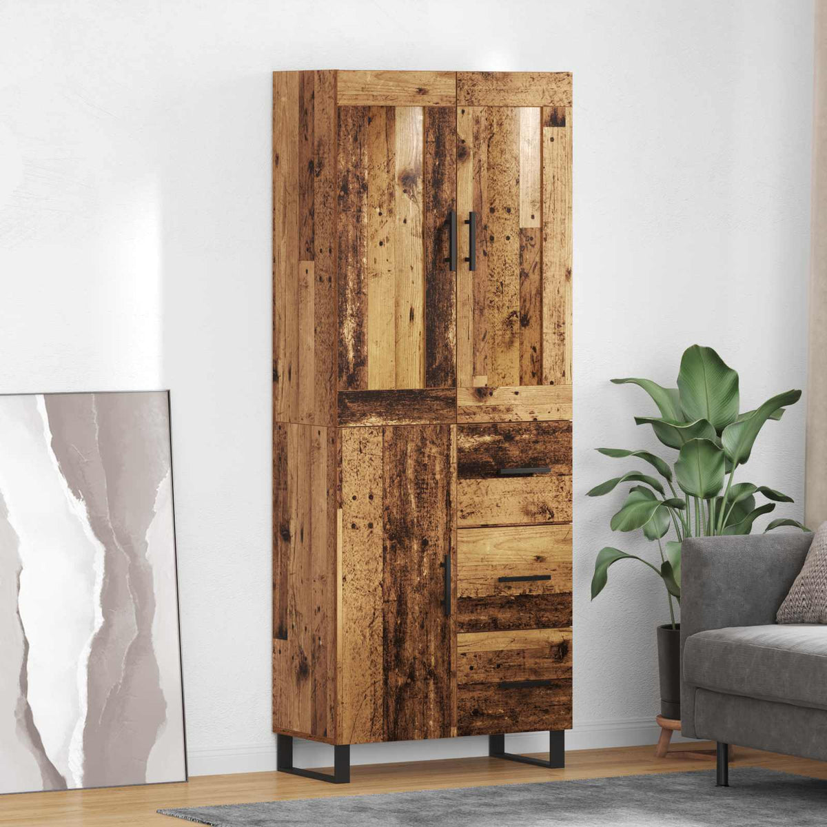 Highboard 69.5x34x180 cm Engineered Wood 1 Door 3 Drawers Old wood