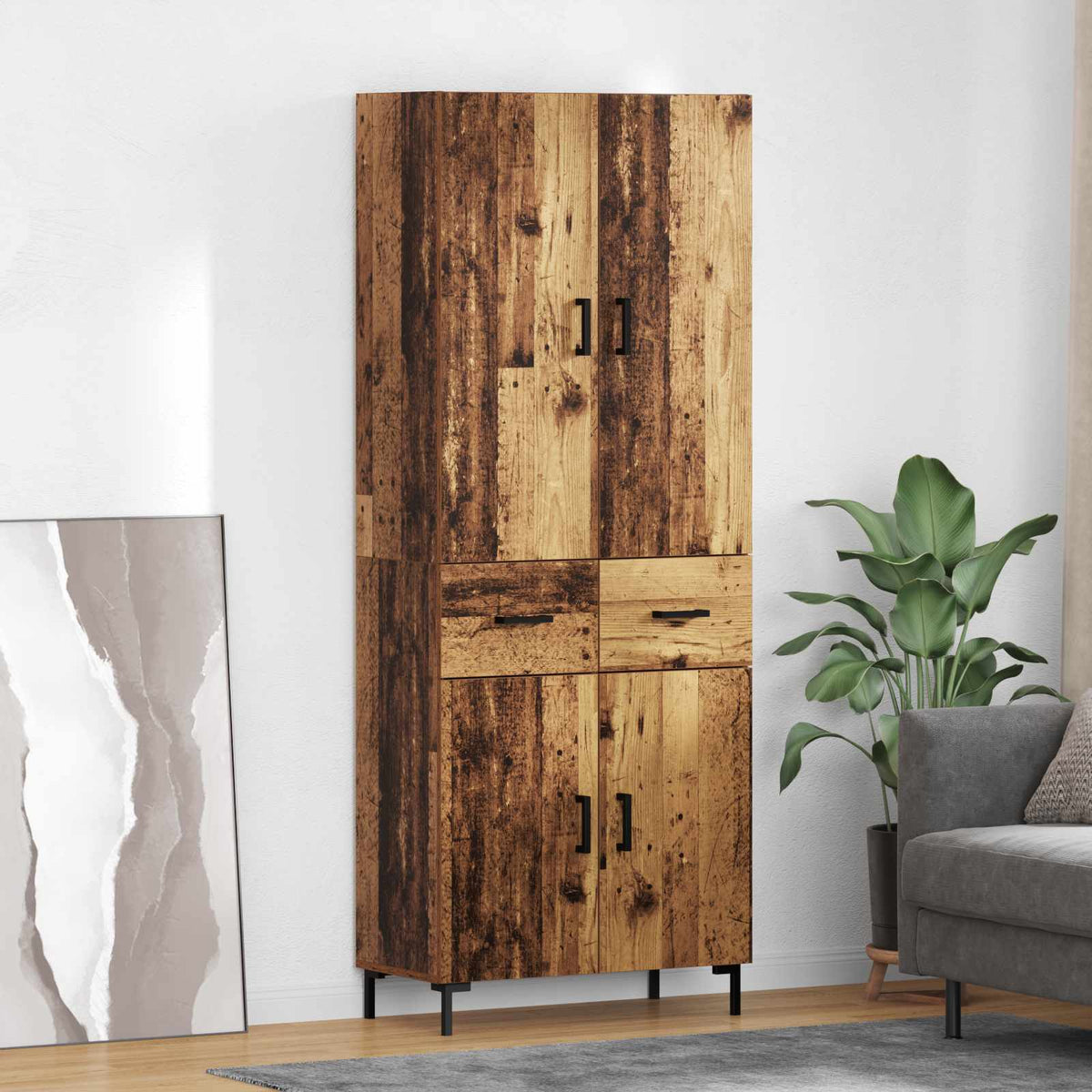 Highboard 69.5x34x180 cm Engineered Wood 2 Doors 2 Drawers Old wood