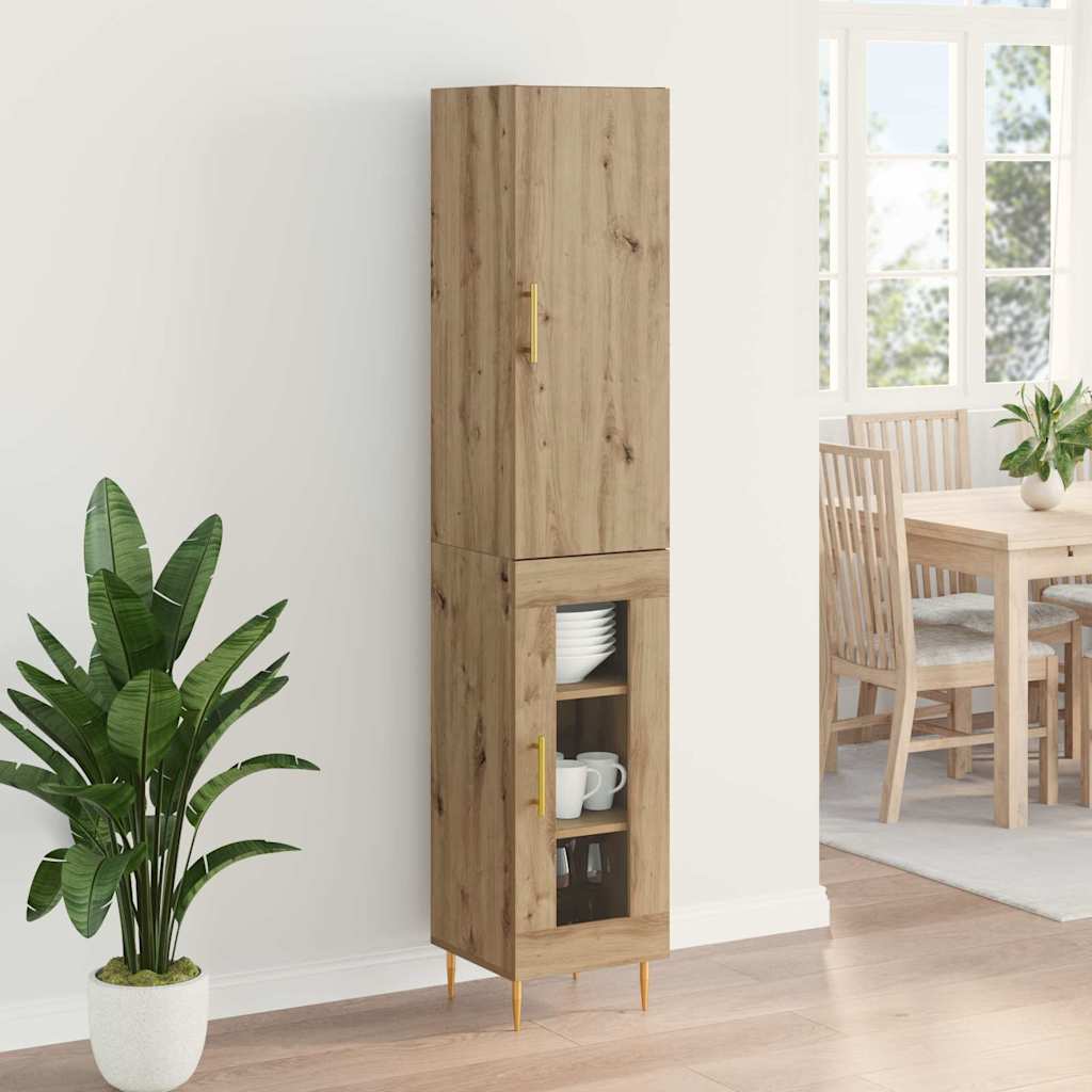Highboard 34.5x34x180 cm Engineered Wood 1 Glass Door Artisan oak