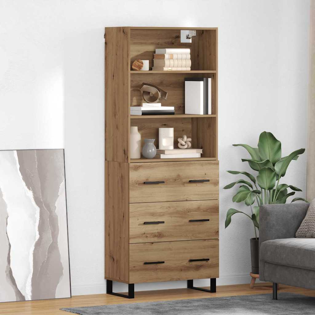Highboard 69.5x34x180 cm Engineered Wood 3 Drawers Artisan oak