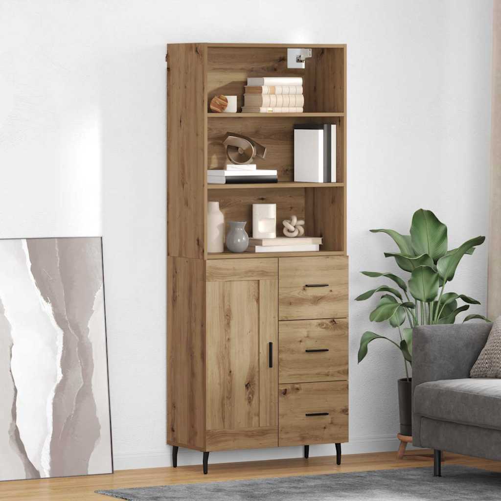 Highboard 69.5x34x180 cm Engineered Wood 1 Wood Door 3 Drawers Artisan oak