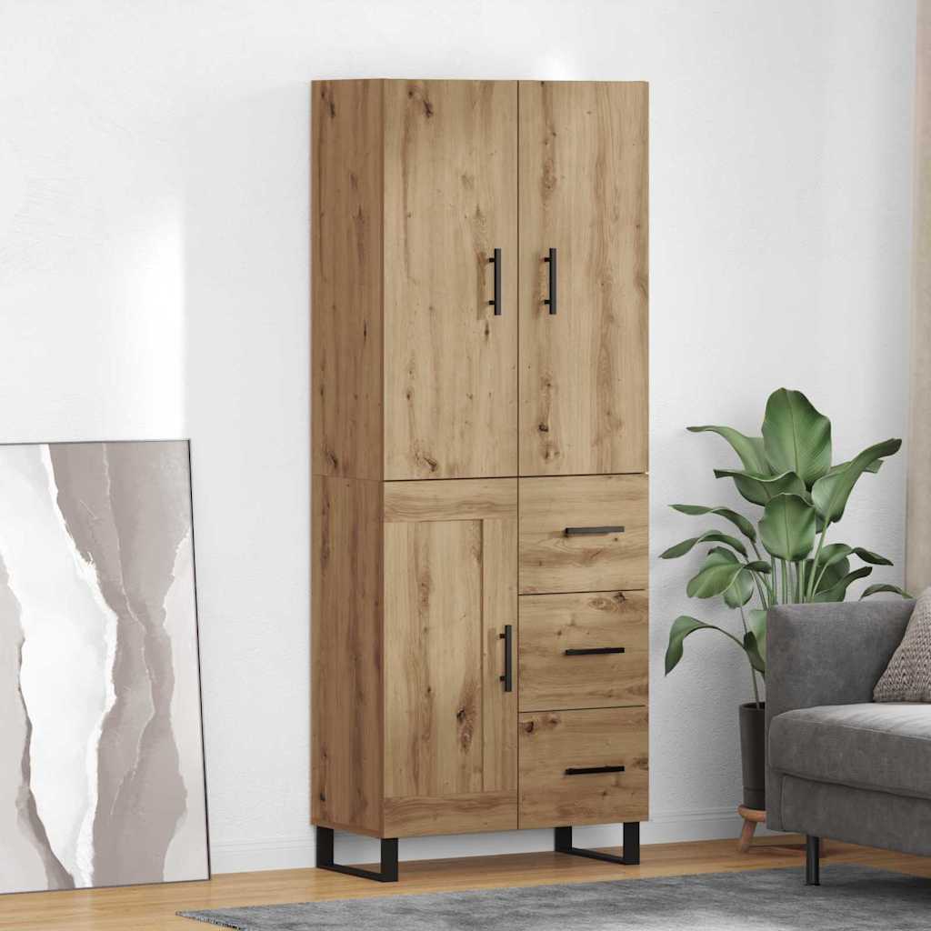 Highboard 69.5x34x180 cm Engineered Wood 1 Wood Door 3 Drawers Artisan oak