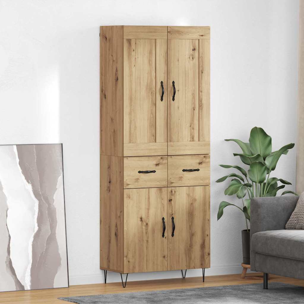 Highboard 69.5x34x180 cm Engineered Wood 2 Doors 2 Drawers Artisan oak