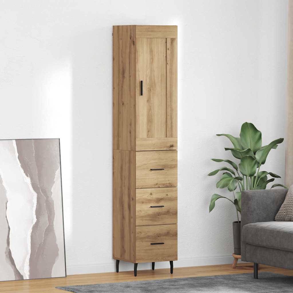 Highboard 34.5x34x180 cm Engineered Wood 3 Drawers Artisan oak