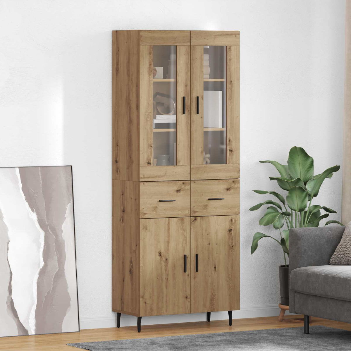 Highboard 69.5x34x180 cm Engineered Wood 2 Doors 2 Drawers Artisan oak