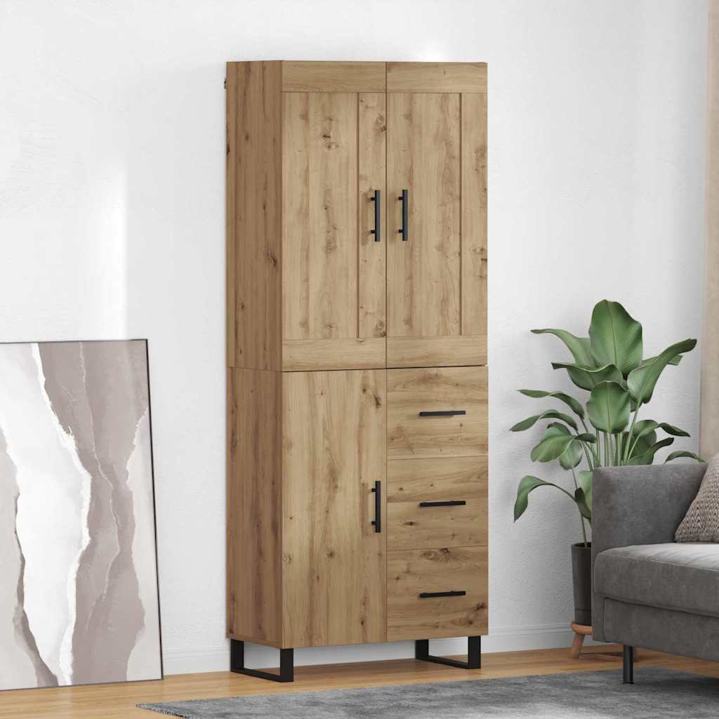 Highboard 69.5x34x180 cm Engineered Wood 1 Door 3 Drawers Artisan oak