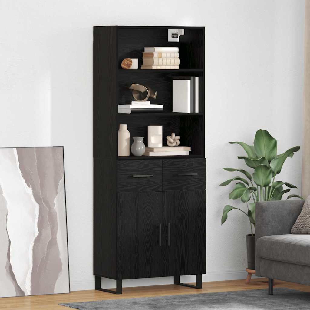 Highboard 69.5x34x180 cm Engineered Wood 2 Doors 2 Drawers Black oak