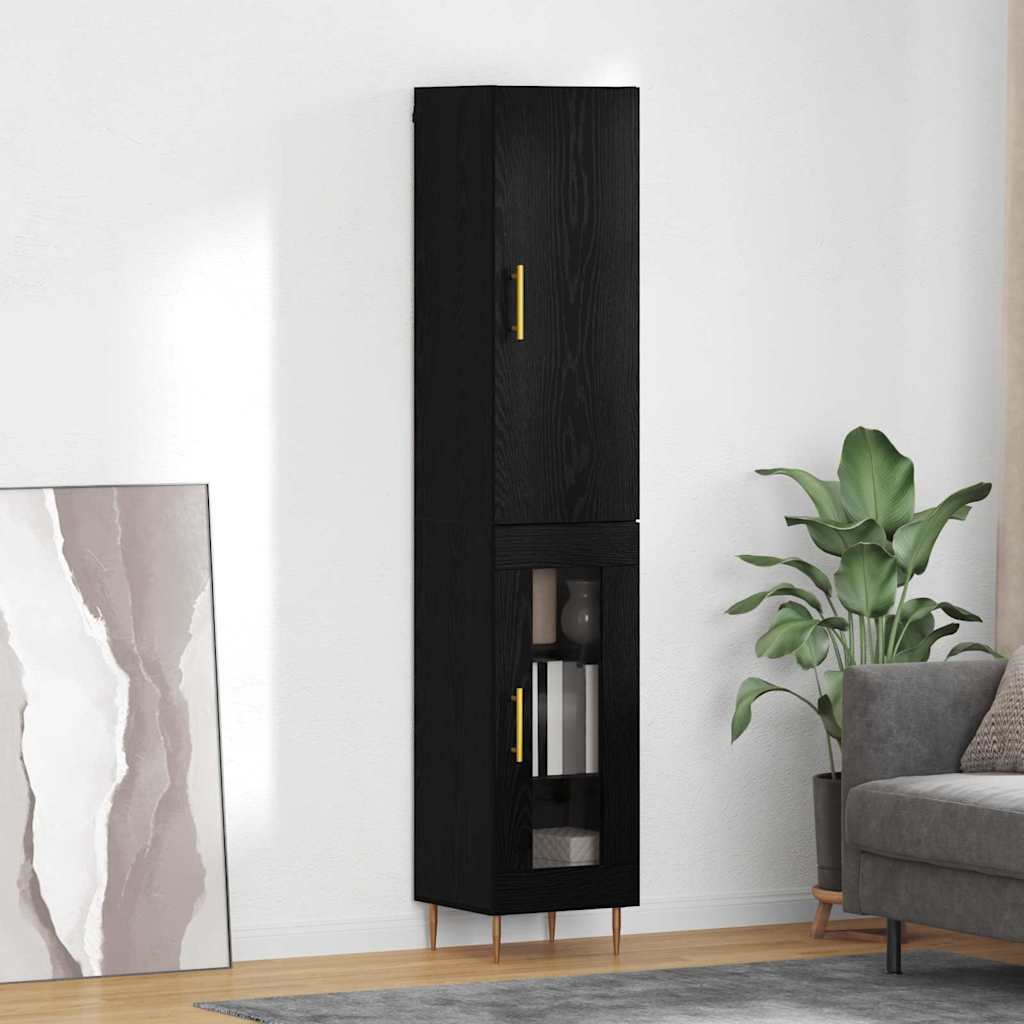 Highboard 34.5x34x180 cm Engineered Wood 1 Glass Door Black oak