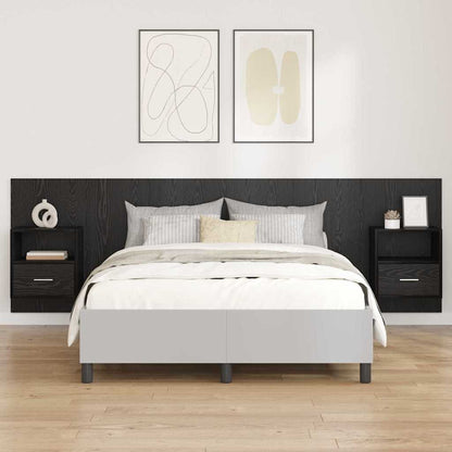 Bed Headboard with Cabinets Engineered Wood One Drawer and One Shelf Black oak