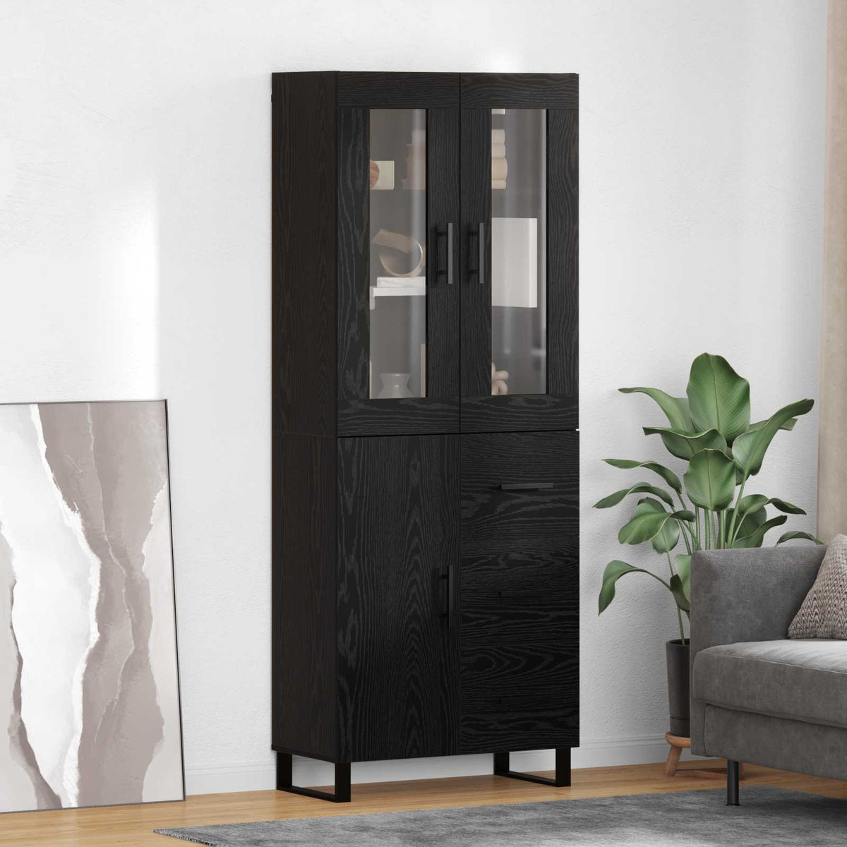 Highboard 69.5x34x180 cm Engineered Wood 1 Door 3 Drawers Black oak