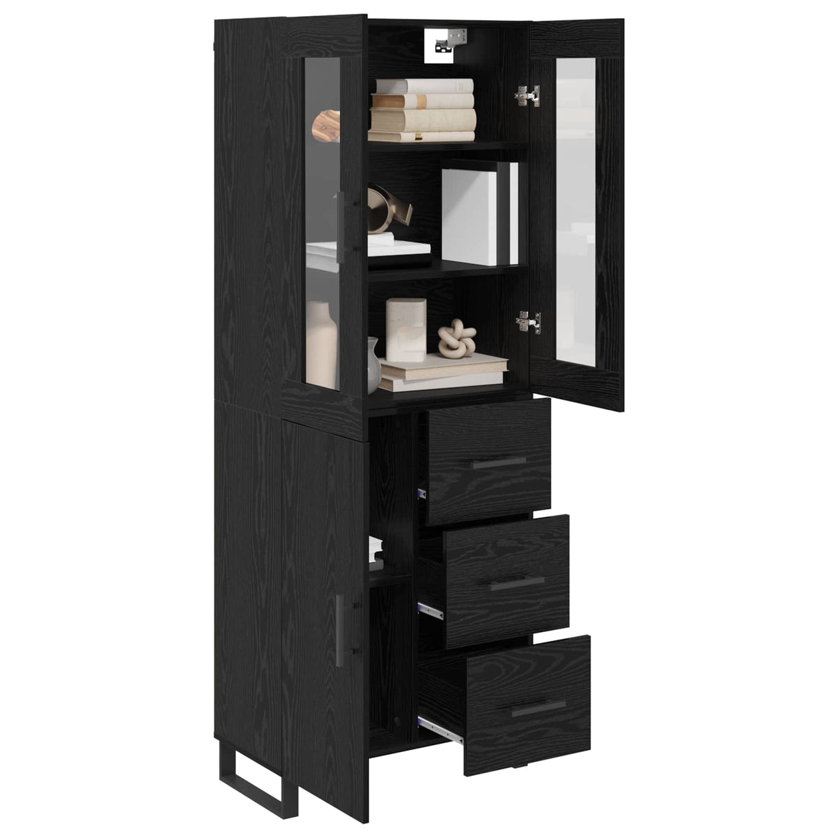 Highboard 69.5x34x180 cm Engineered Wood 1 Door 3 Drawers Black oak