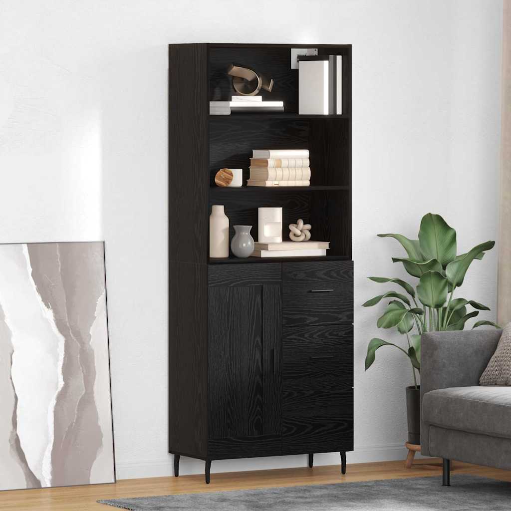 Highboard 69.5x34x180 cm Engineered Wood 1 Wood Door 3 Drawers Black oak