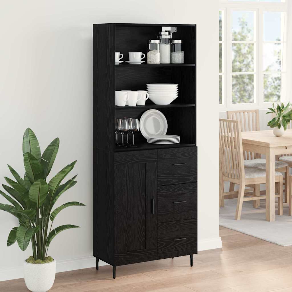 Highboard 69.5x34x180 cm Engineered Wood 1 Wood Door 3 Drawers Black oak