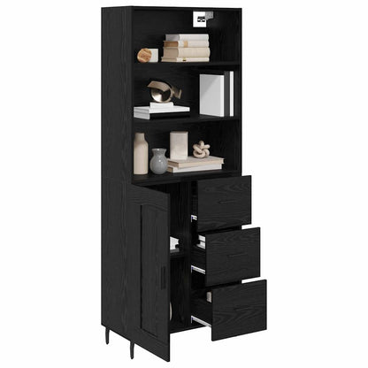 Highboard 69.5x34x180 cm Engineered Wood 1 Wood Door 3 Drawers Black oak