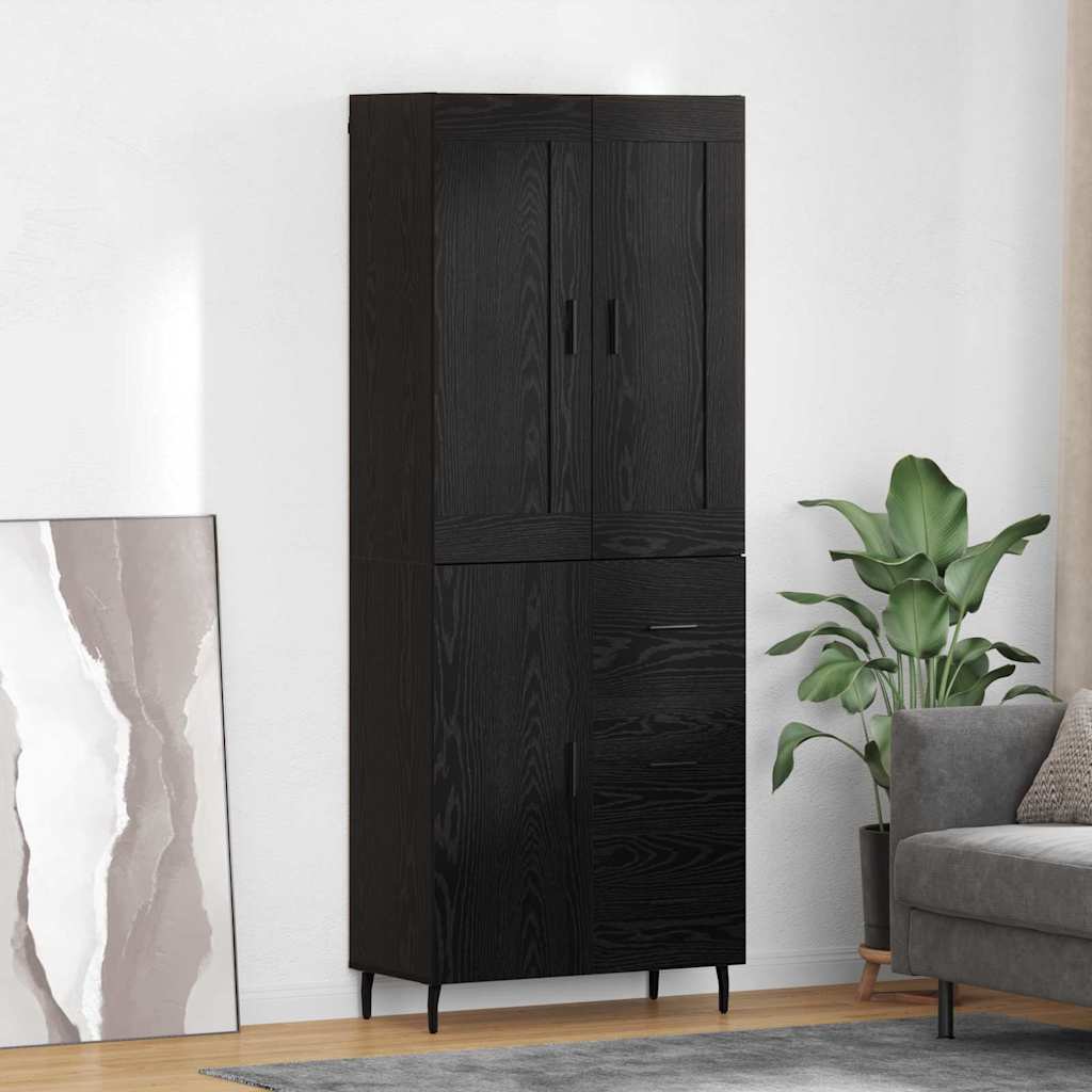 Highboard 69.5x34x180 cm Engineered Wood 1 Door 3 Drawers Black oak