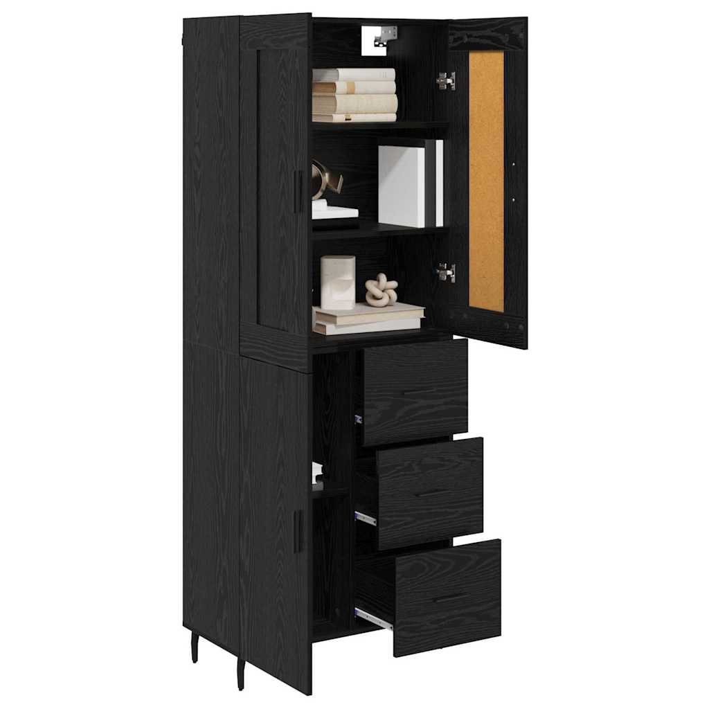 Highboard 69.5x34x180 cm Engineered Wood 1 Door 3 Drawers Black oak