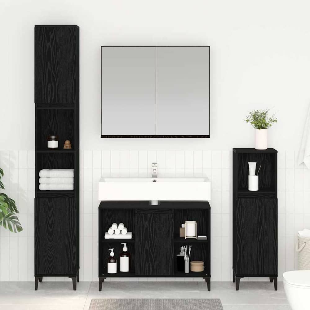 3 Piece Bathroom Furniture Set Engineered Wood Black oak