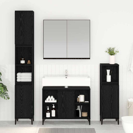 3 Piece Bathroom Furniture Set Engineered Wood Black oak
