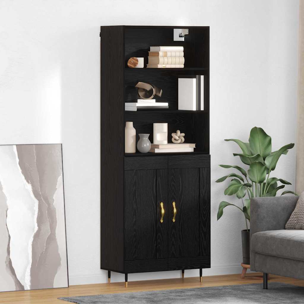 Highboard 69.5x34x180 cm Engineered Wood 2 Wood Doors Black oak