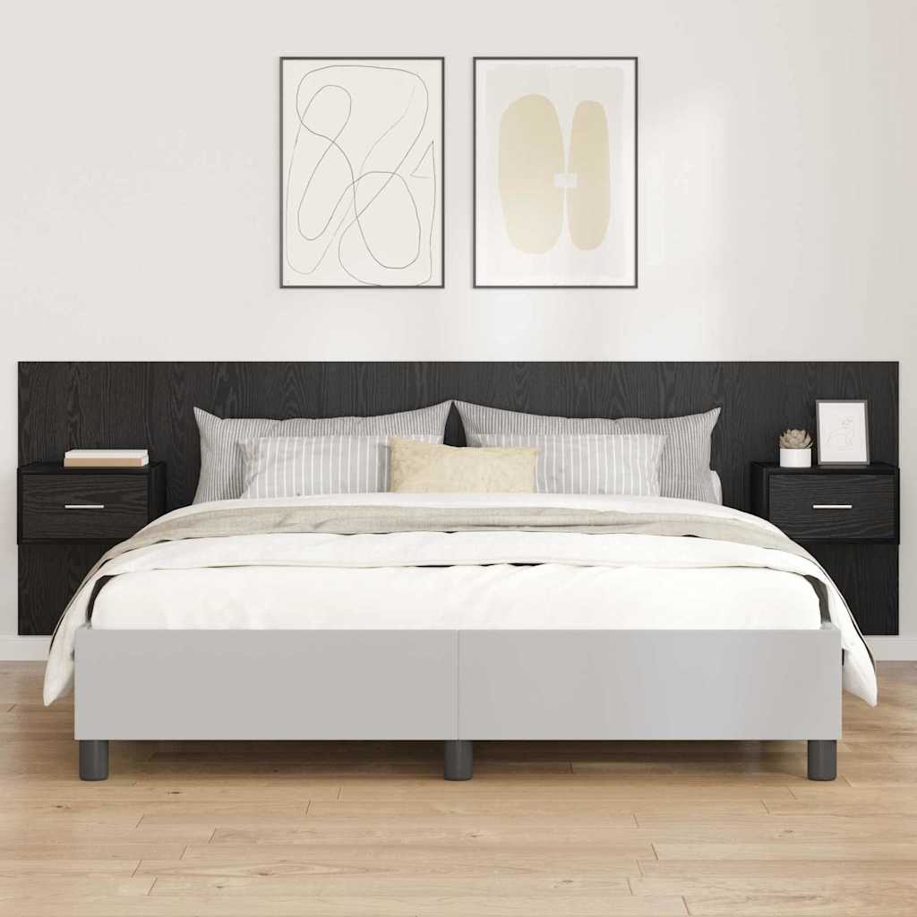 Bed Headboard with Cabinets Engineered Wood One Drawer Black oak