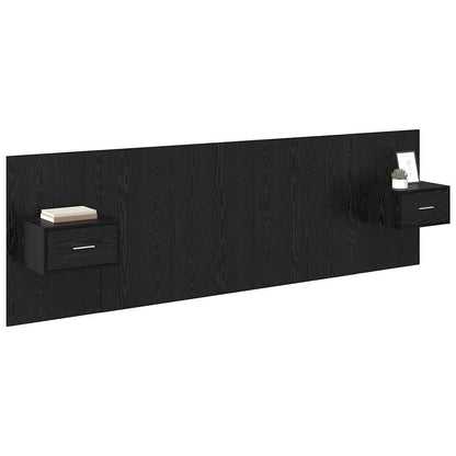 Bed Headboard with Cabinets Engineered Wood One Drawer Black oak