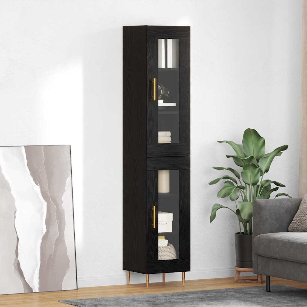 Highboard 34.5x34x180 cm Engineered Wood 1 Glass Door Black oak