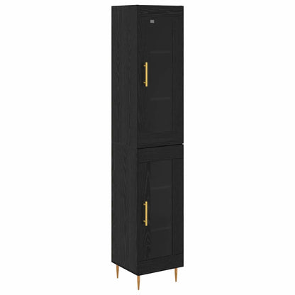 Highboard 34.5x34x180 cm Engineered Wood 1 Glass Door Black oak