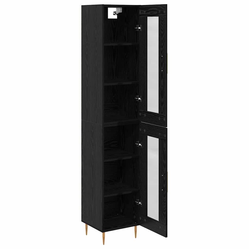 Highboard 34.5x34x180 cm Engineered Wood 1 Glass Door Black oak