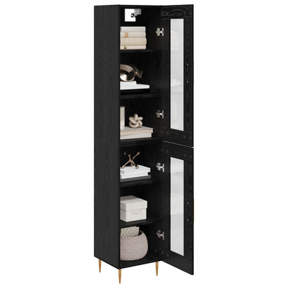 Highboard 34.5x34x180 cm Engineered Wood 1 Glass Door Black oak