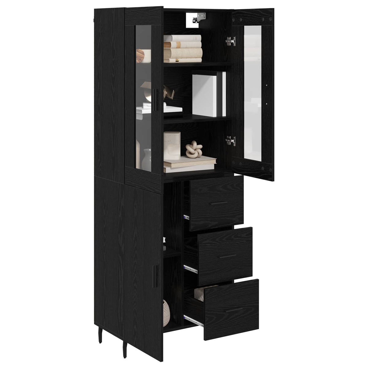Highboard 69.5x34x180 cm Engineered Wood 1 Door 3 Drawers Black oak