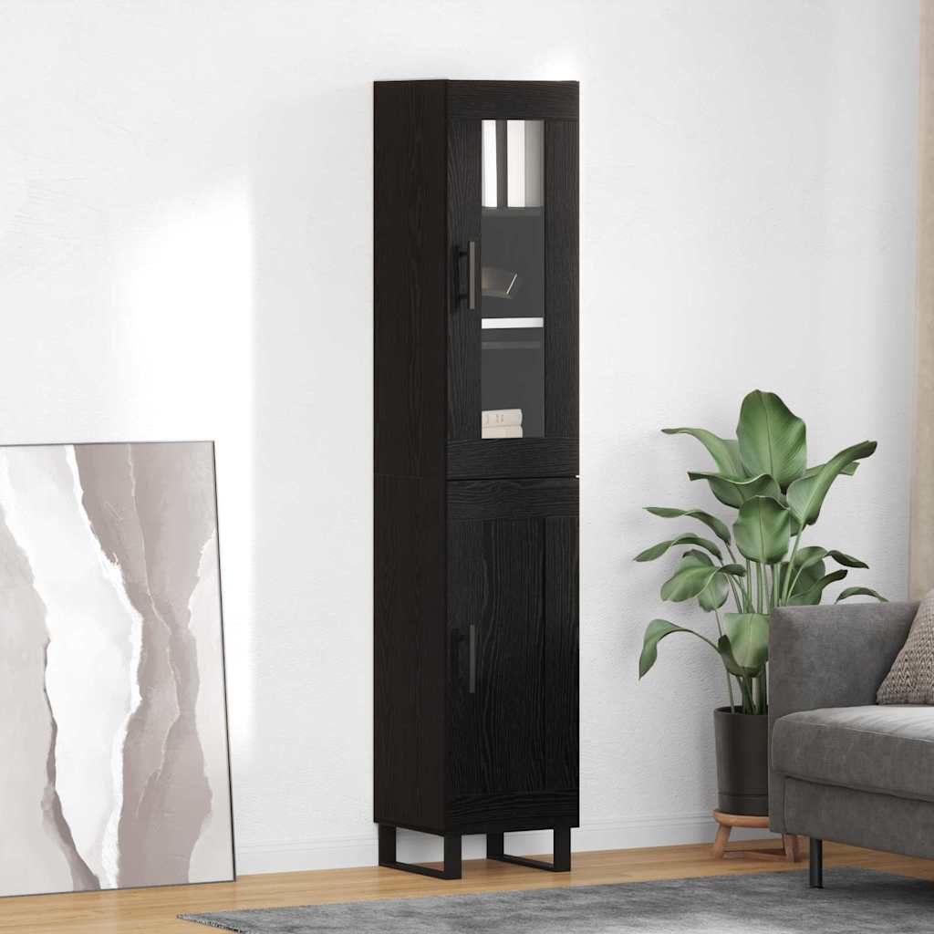Highboard 34.5x34x180 cm Engineered Wood 1 Wood Door Black oak