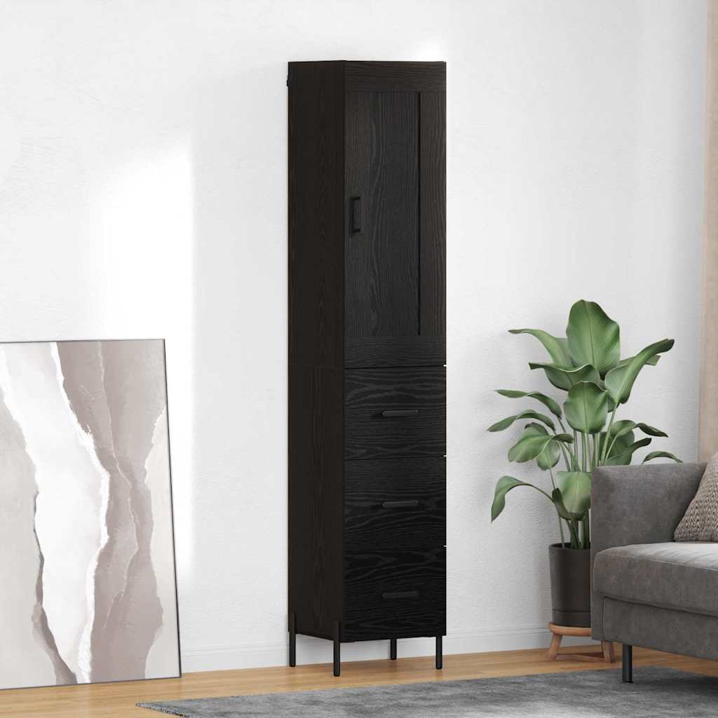Highboard 34.5x34x180 cm Engineered Wood 3 Drawers Black oak
