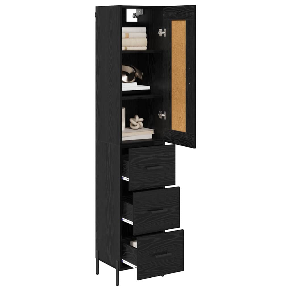 Highboard 34.5x34x180 cm Engineered Wood 3 Drawers Black oak
