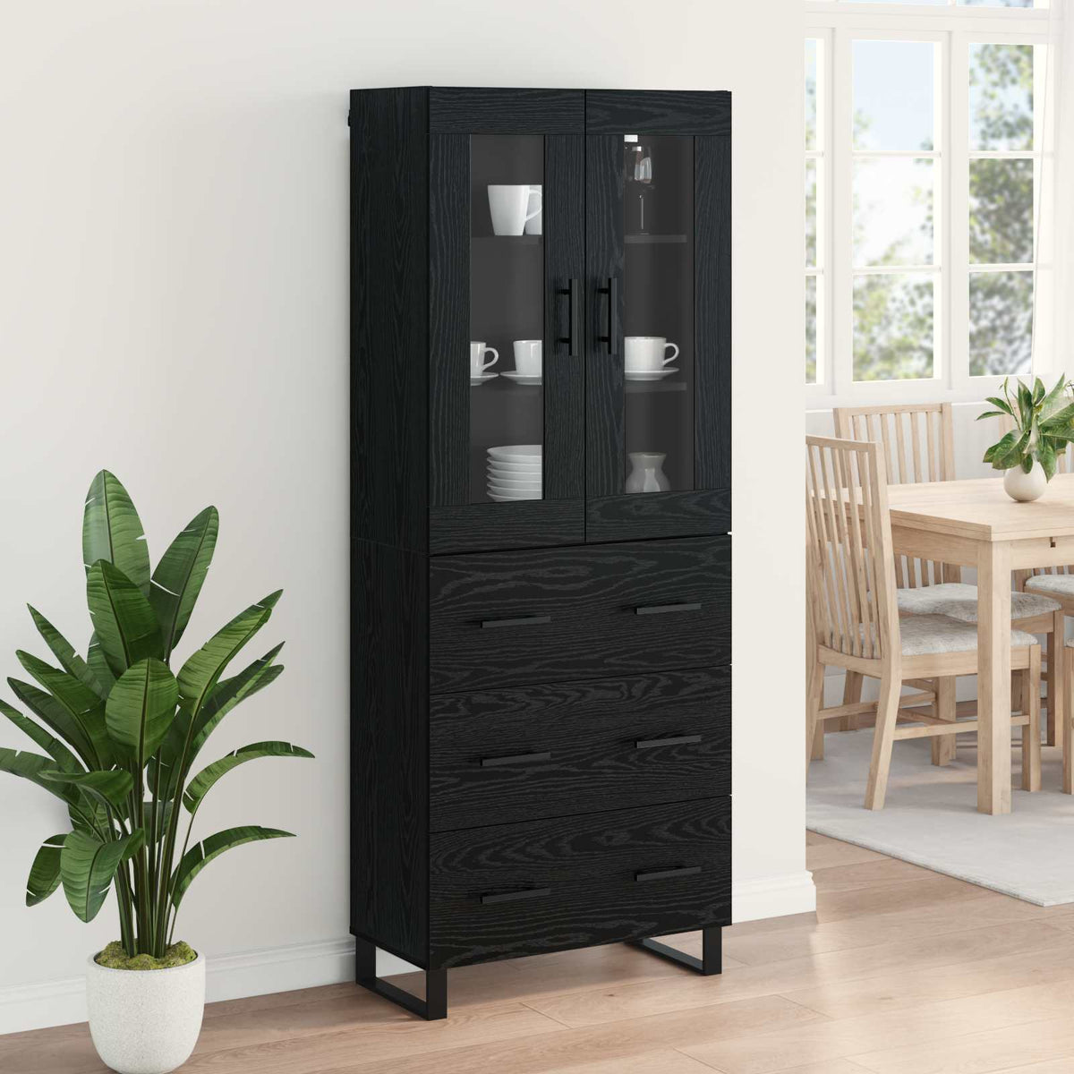 Highboard 69.5x34x180 cm Engineered Wood 3 Drawers Black oak