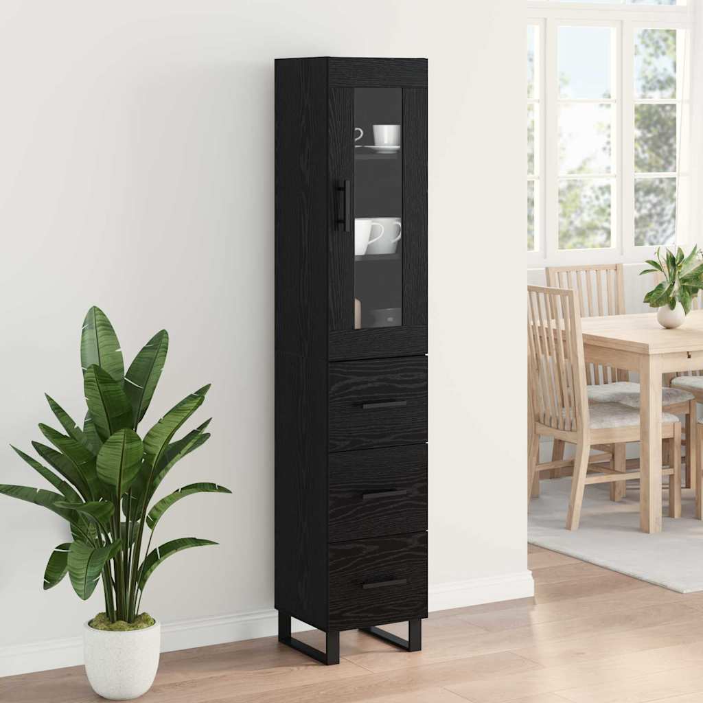 Highboard 34.5x34x180 cm Engineered Wood 3 Drawers Black oak
