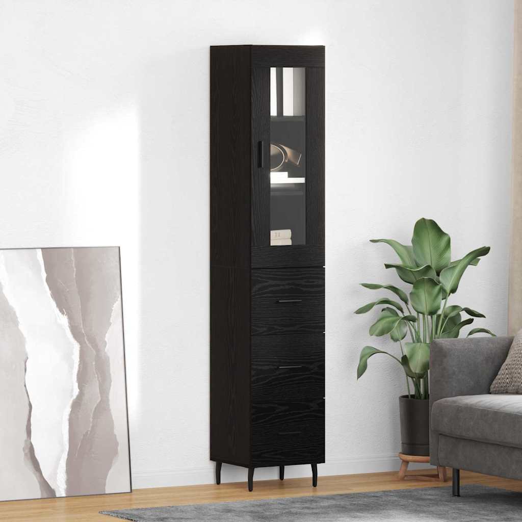 Highboard 34.5x34x180 cm Engineered Wood 3 Drawers Black oak