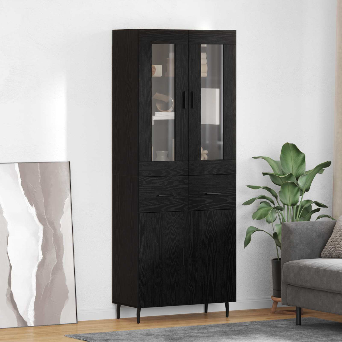 Highboard 69.5x34x180 cm Engineered Wood 2 Doors 2 Drawers Black oak