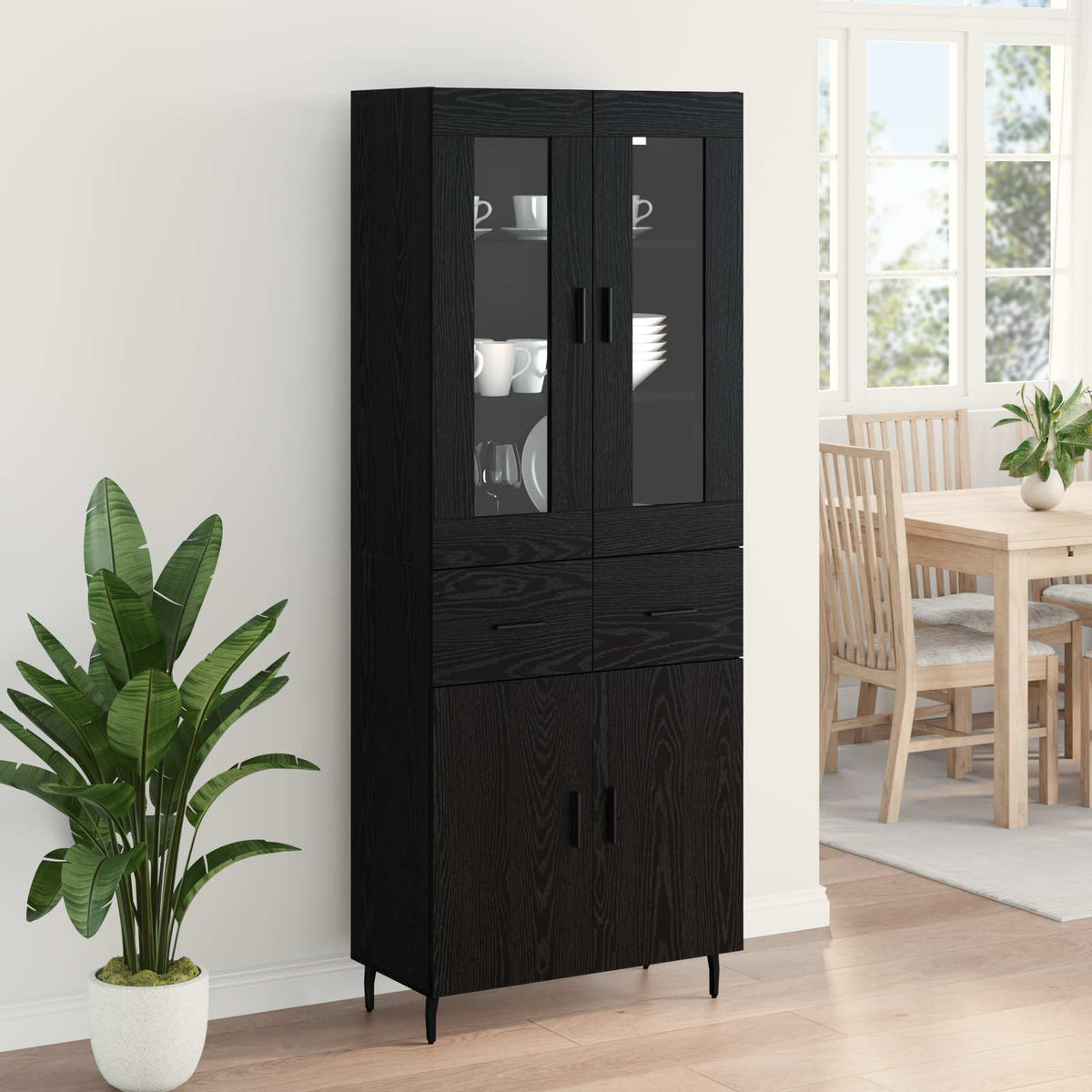 Highboard 69.5x34x180 cm Engineered Wood 2 Doors 2 Drawers Black oak