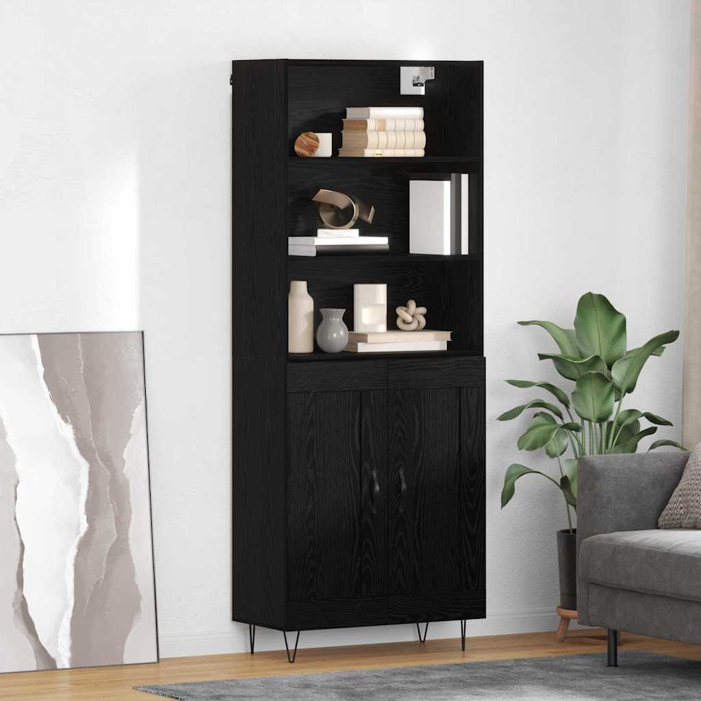 Highboard 69.5x34x180 cm Engineered Wood 2 Wood Doors Black oak