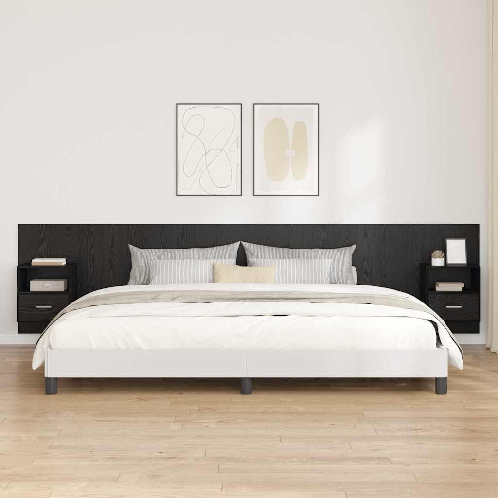 Bed Headboard with Cabinets Engineered Wood One Drawer and One Shelf Black oak