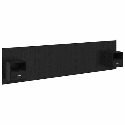Bed Headboard with Cabinets Engineered Wood One Drawer and One Shelf Black oak