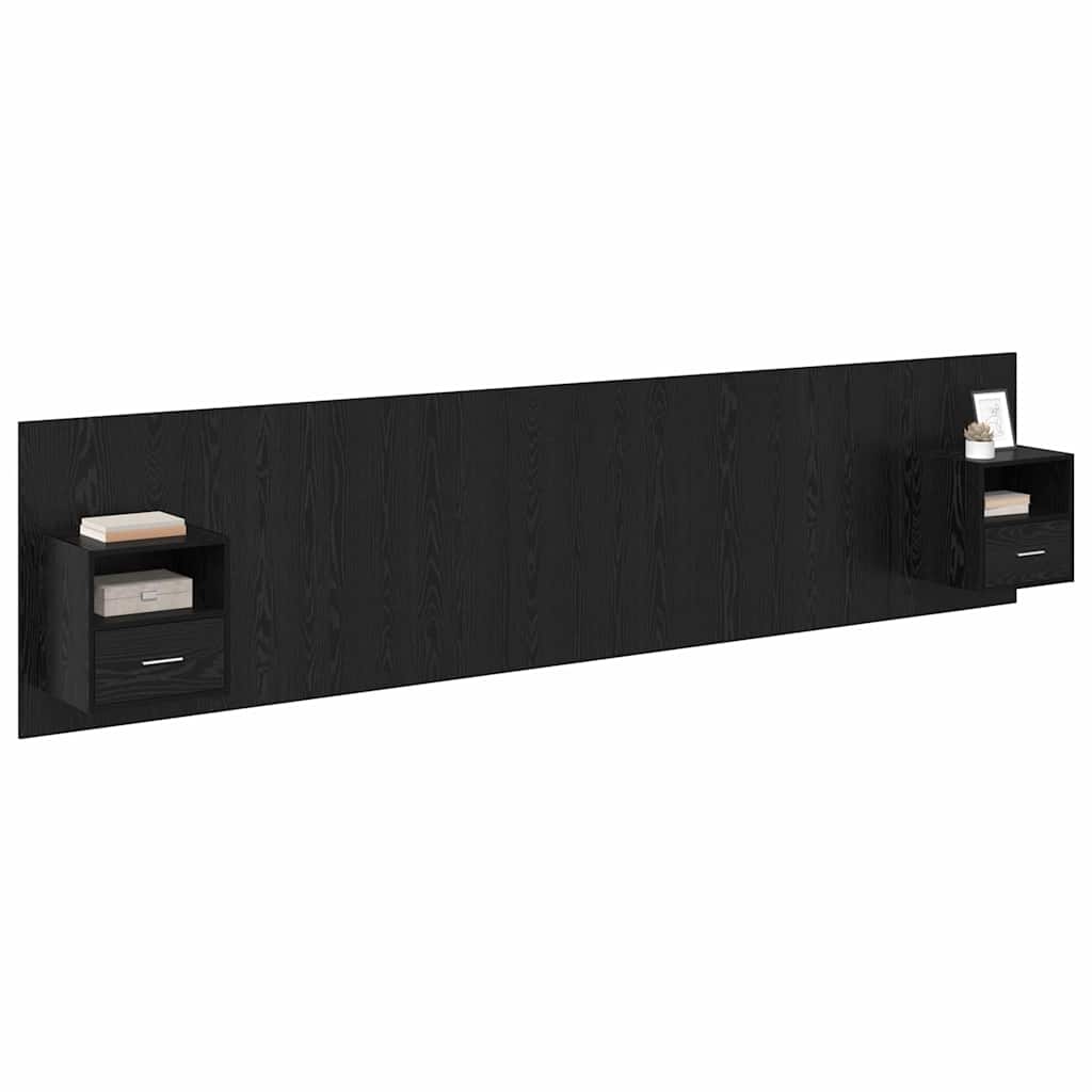 Bed Headboard with Cabinets Engineered Wood One Drawer and One Shelf Black oak