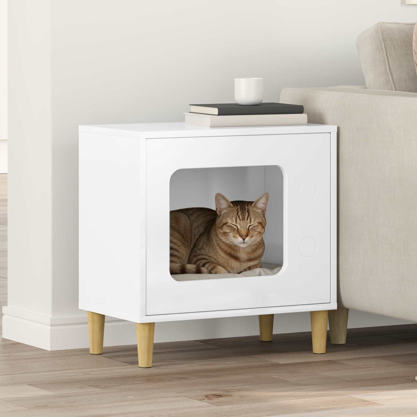 vidaXL Cat House Gloss White 51 x 30 x 52 cm Engineered Wood 1
